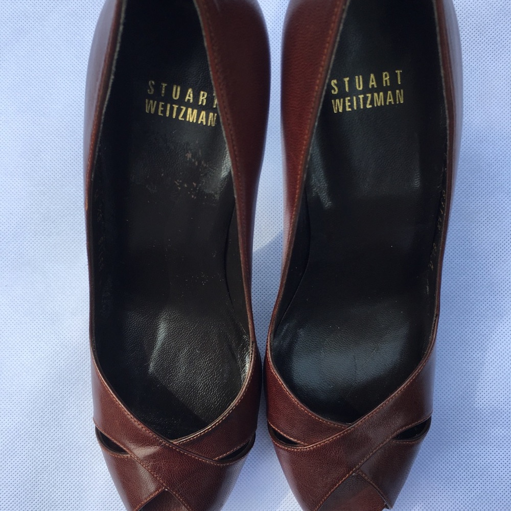 Stuart Weitzman Brown Peep Toe Heels size 8.5 - Picture 5 of 9